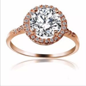 Round CZ W Halo, Pave Band 9 KT Rose Gold …
